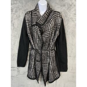 Ava Couture Women's Size M Belted Mohair Sweater Cardigan Houndstooth Old Money